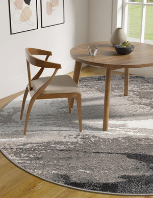 Black 7' 10 x 7' 10 Norge Round Area Rug 100% Polypropylene Easy Clean Non Shed Stain Resistant Modern Carpet for Home Interior Design for Sale at Rug Engine