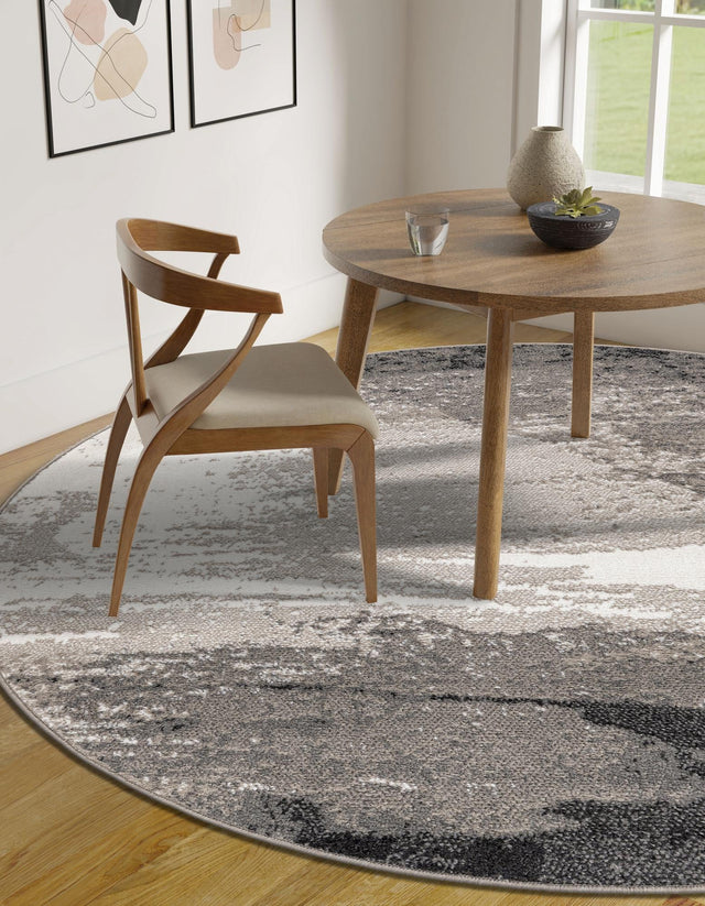 Black 7' 10 x 7' 10 Norge Round Area Rug 100% Polypropylene Easy Clean Non Shed Stain Resistant Modern Carpet for Home Interior Design for Sale at Rug Engine