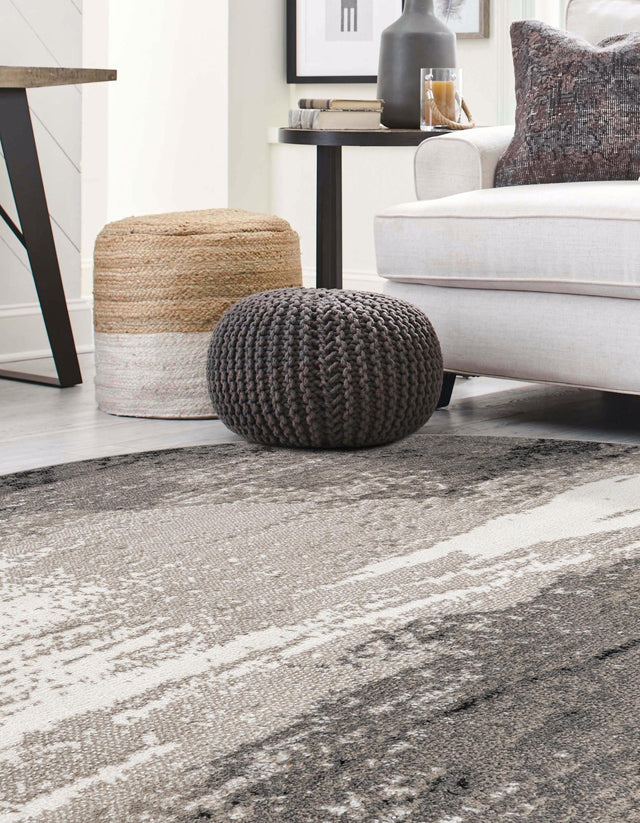 Black 7' 10 x 7' 10 Norge Round Area Rug 100% Polypropylene Easy Clean Non Shed Stain Resistant Modern Carpet for Home Interior Design for Sale at Rug Engine