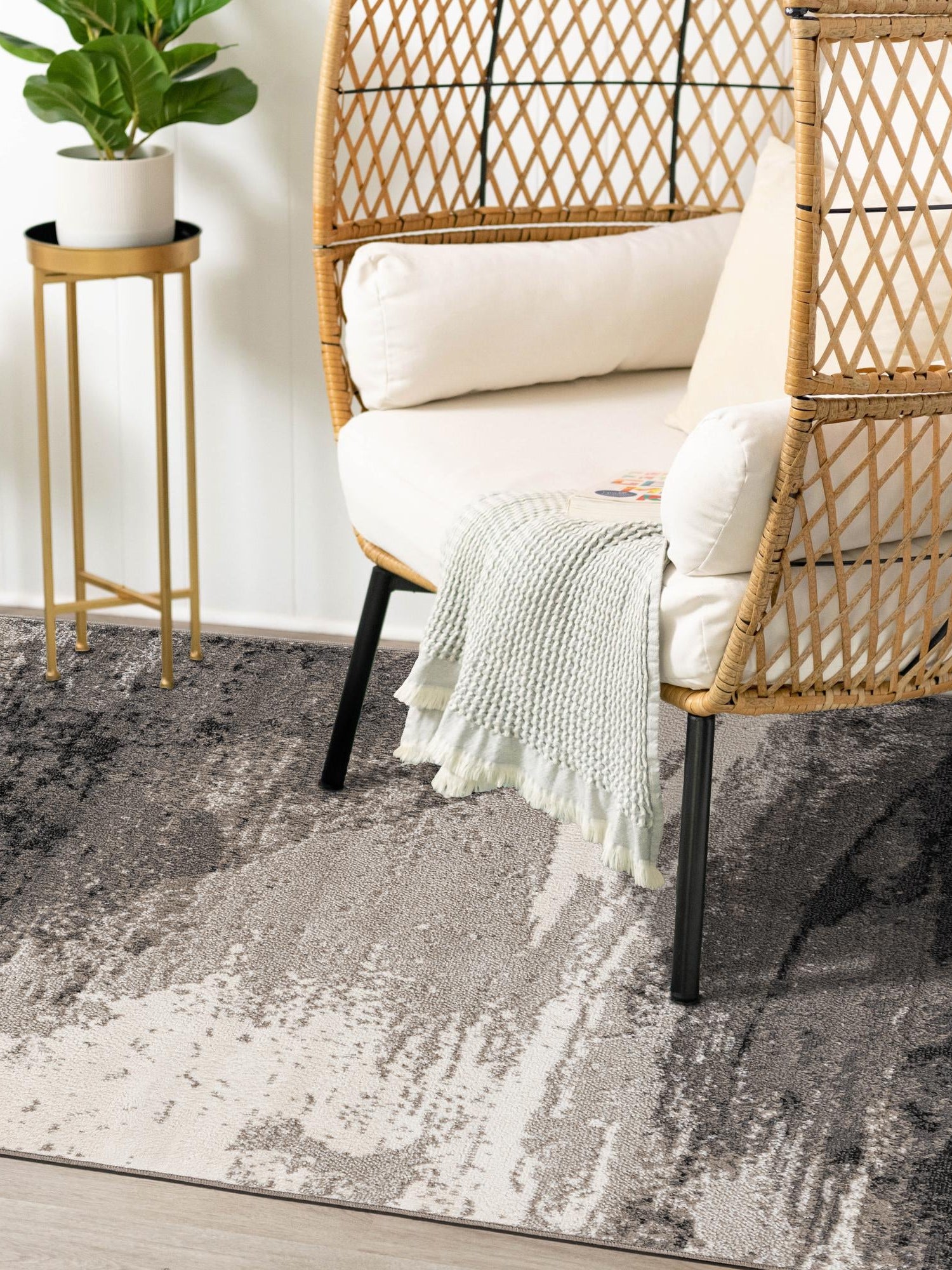 Black 5' 1 x 8' Norge Rectangle Area Rug 100% Polypropylene Easy Clean Non Shed Stain Resistant Modern Carpet for Home Interior Design for Sale at Rug Engine