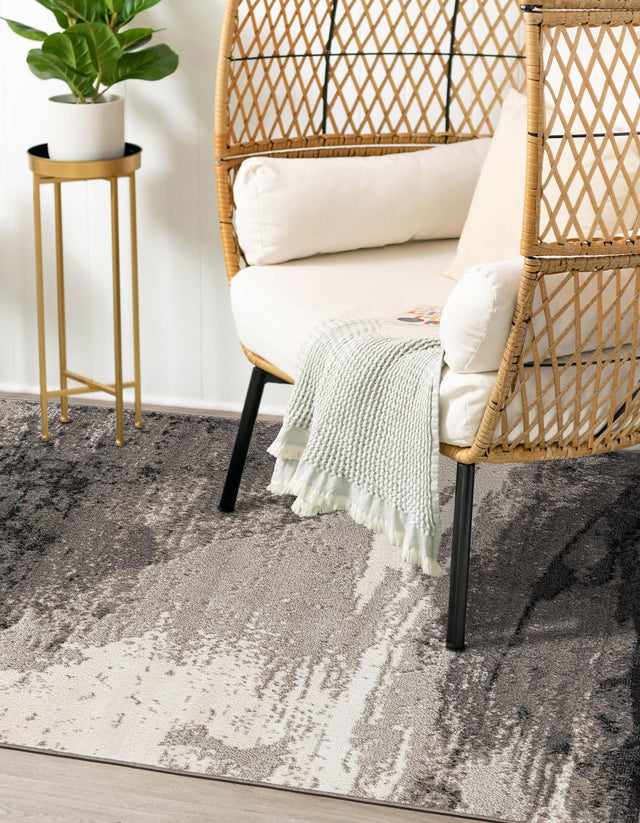 Black 5' 1 x 8' Norge Rectangle Area Rug 100% Polypropylene Easy Clean Non Shed Stain Resistant Modern Carpet for Home Interior Design for Sale at Rug Engine