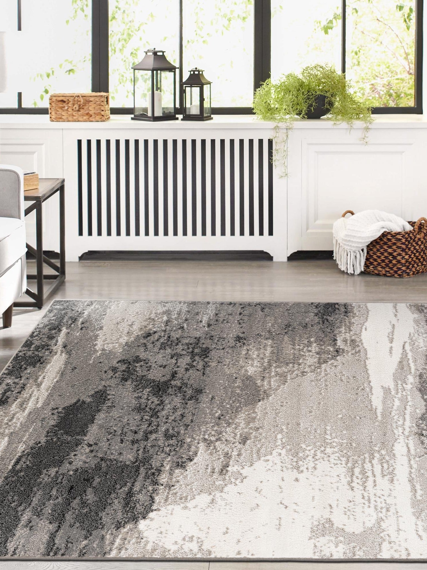 Black 5' 1 x 8' Norge Rectangle Area Rug 100% Polypropylene Easy Clean Non Shed Stain Resistant Modern Carpet for Home Interior Design for Sale at Rug Engine