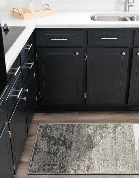 Black 2' x 8' Norge Runner Area Rug 100% Polypropylene Easy Clean Non Shed Stain Resistant Modern Carpet for Home Interior Design for Sale at Rug Engine