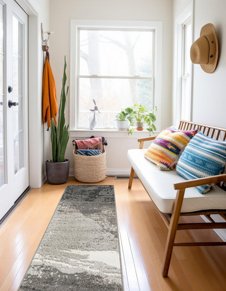 Black 2' 7 x 10' Norge Runner Area Rug 100% Polypropylene Easy Clean Non Shed Stain Resistant Modern Carpet for Home Interior Design for Sale at Rug Engine