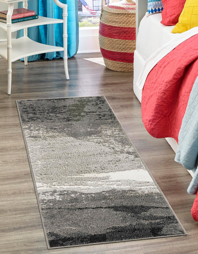 Black 2' 7 x 12' Norge Runner Area Rug 100% Polypropylene Easy Clean Non Shed Stain Resistant Modern Carpet for Home Interior Design for Sale at Rug Engine