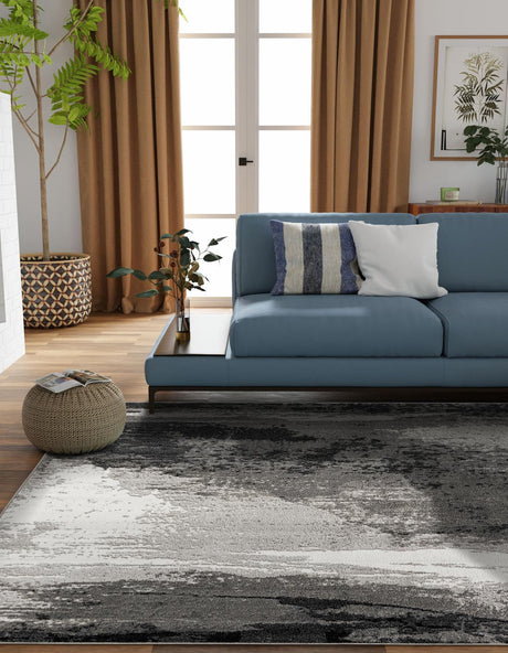 Black 7' 10 x 7' 10 Norge Square Area Rug 100% Polypropylene Easy Clean Non Shed Stain Resistant Modern Carpet for Home Interior Design for Sale at Rug Engine