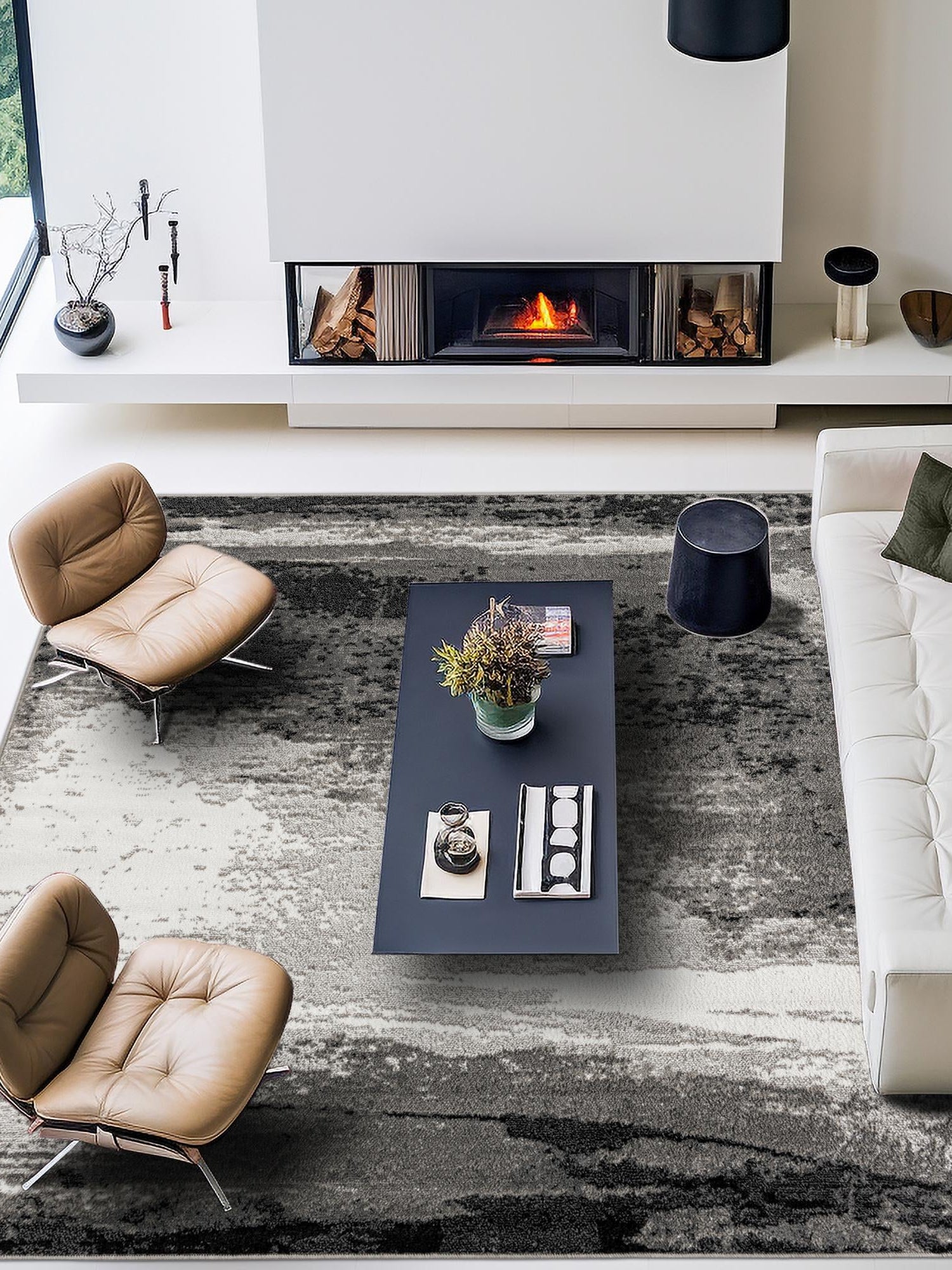 Black 7' 10 x 7' 10 Norge Square Area Rug 100% Polypropylene Easy Clean Non Shed Stain Resistant Modern Carpet for Home Interior Design for Sale at Rug Engine