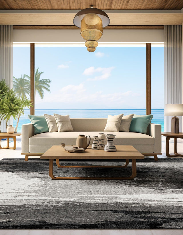 Black 10' x 10' Norge Square Area Rug 100% Polypropylene Easy Clean Non Shed Stain Resistant Modern Carpet for Home Interior Design for Sale at Rug Engine