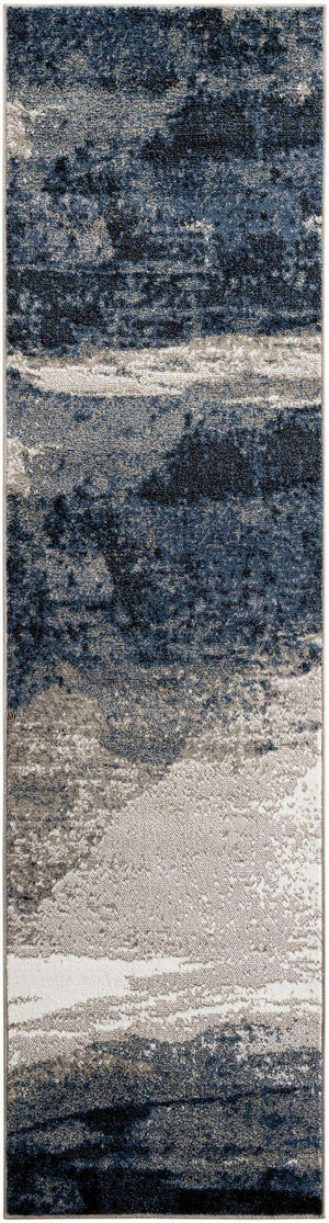Blue 2' 7 x 10' Norge Runner Area Rug 100% Polypropylene Easy Clean Non Shed Stain Resistant Modern Carpet for Home Interior Design for Sale at Rug Engine