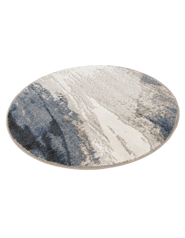 Blue 4' 1 x 4' 1 Norge Round Area Rug 100% Polypropylene Easy Clean Non Shed Stain Resistant Modern Carpet for Home Interior Design for Sale at Rug Engine