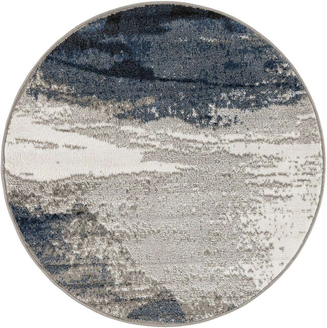 Blue 4' 1 x 4' 1 Norge Round Area Rug 100% Polypropylene Easy Clean Non Shed Stain Resistant Modern Carpet for Home Interior Design for Sale at Rug Engine