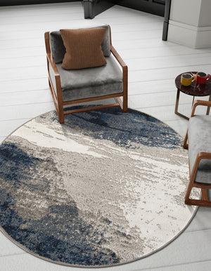 Blue 5' 1 x 5' 1 Norge Round Area Rug 100% Polypropylene Easy Clean Non Shed Stain Resistant Modern Carpet for Home Interior Design for Sale at Rug Engine