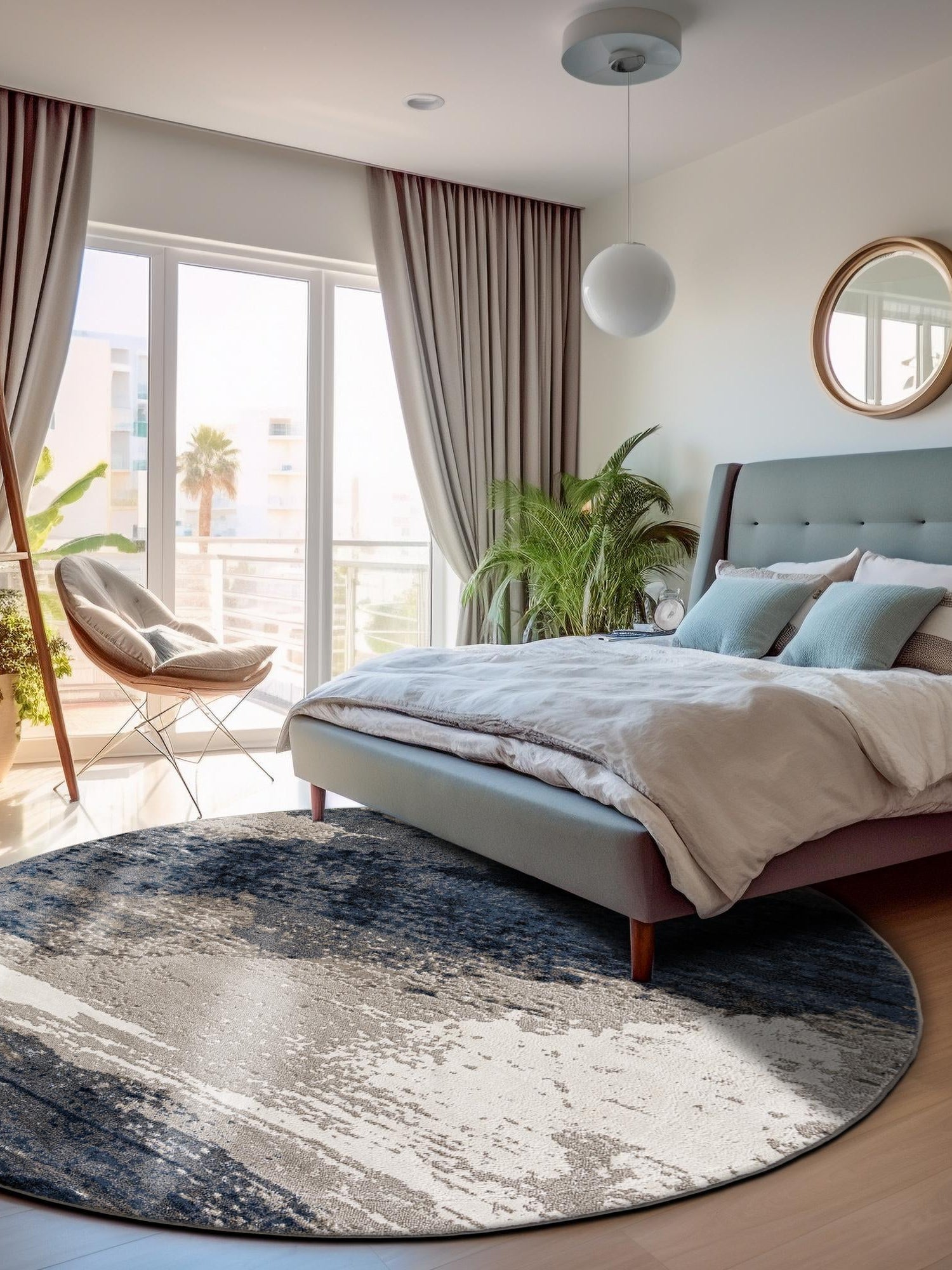 Blue 5' 1 x 5' 1 Norge Round Area Rug 100% Polypropylene Easy Clean Non Shed Stain Resistant Modern Carpet for Home Interior Design for Sale at Rug Engine