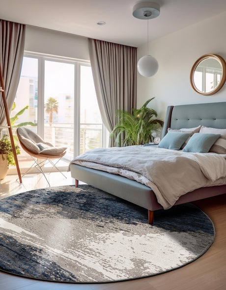 Blue 7' 10 x 7' 10 Norge Round Area Rug 100% Polypropylene Easy Clean Non Shed Stain Resistant Modern Carpet for Home Interior Design for Sale at Rug Engine
