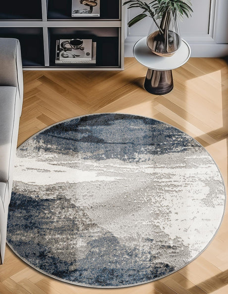 Blue 7' 10 x 7' 10 Norge Round Area Rug 100% Polypropylene Easy Clean Non Shed Stain Resistant Modern Carpet for Home Interior Design for Sale at Rug Engine