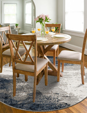 Blue 5' 1 x 5' 1 Norge Round Area Rug 100% Polypropylene Easy Clean Non Shed Stain Resistant Modern Carpet for Home Interior Design for Sale at Rug Engine