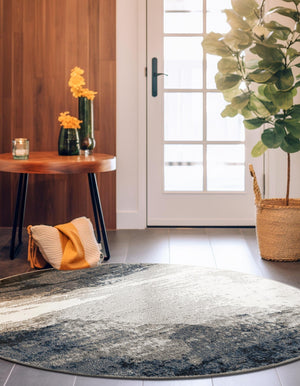 Blue 5' 1 x 5' 1 Norge Round Area Rug 100% Polypropylene Easy Clean Non Shed Stain Resistant Modern Carpet for Home Interior Design for Sale at Rug Engine