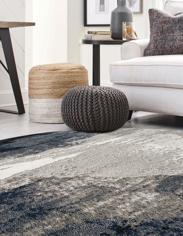 Blue 3' 1 x 3' 1 Norge Round Area Rug 100% Polypropylene Easy Clean Non Shed Stain Resistant Modern Carpet for Home Interior Design for Sale at Rug Engine