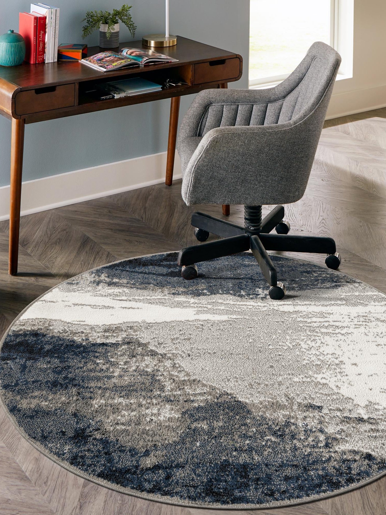 Blue 3' 1 x 3' 1 Norge Round Area Rug 100% Polypropylene Easy Clean Non Shed Stain Resistant Modern Carpet for Home Interior Design for Sale at Rug Engine