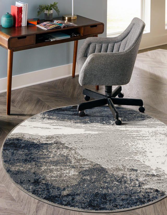 Blue 3' 1 x 3' 1 Norge Round Area Rug 100% Polypropylene Easy Clean Non Shed Stain Resistant Modern Carpet for Home Interior Design for Sale at Rug Engine