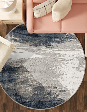 Blue 4' 1 x 4' 1 Norge Round Area Rug 100% Polypropylene Easy Clean Non Shed Stain Resistant Modern Carpet for Home Interior Design for Sale at Rug Engine