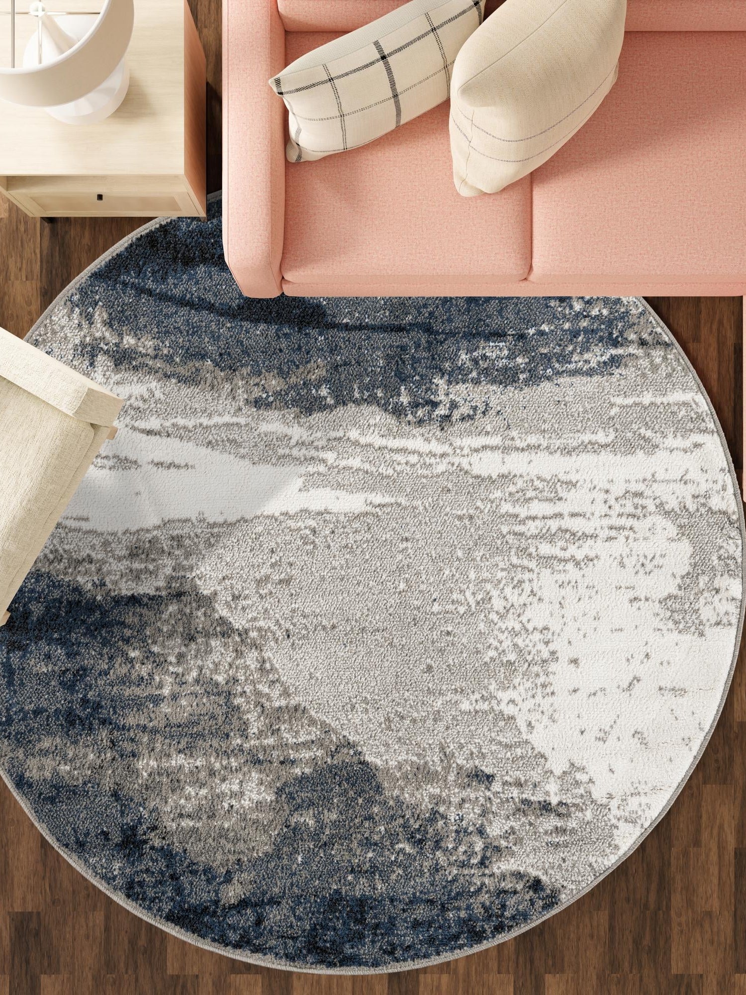 Blue 3' 1 x 3' 1 Norge Round Area Rug 100% Polypropylene Easy Clean Non Shed Stain Resistant Modern Carpet for Home Interior Design for Sale at Rug Engine