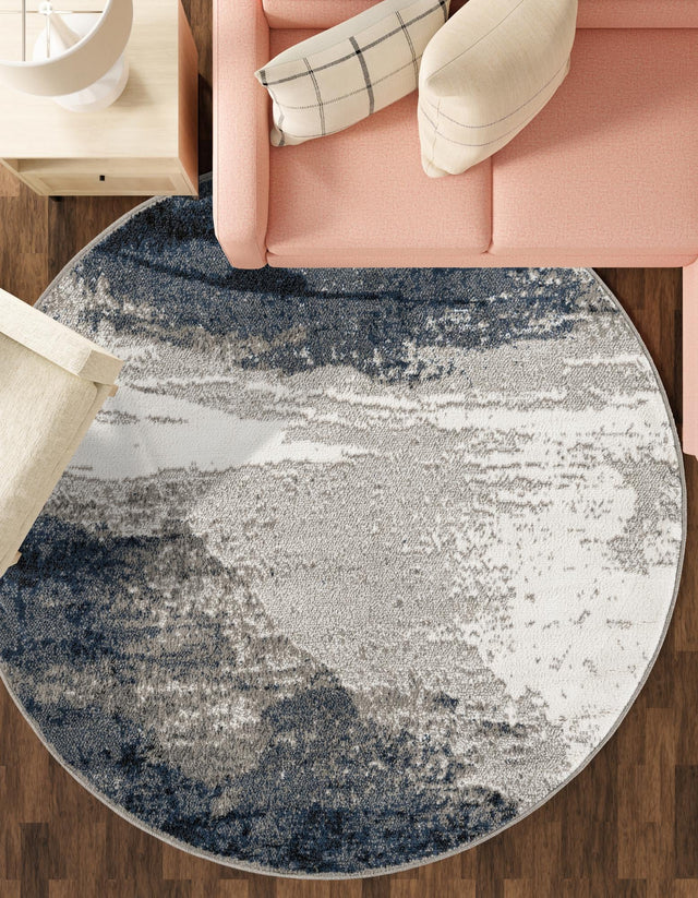 Blue 3' 1 x 3' 1 Norge Round Area Rug 100% Polypropylene Easy Clean Non Shed Stain Resistant Modern Carpet for Home Interior Design for Sale at Rug Engine