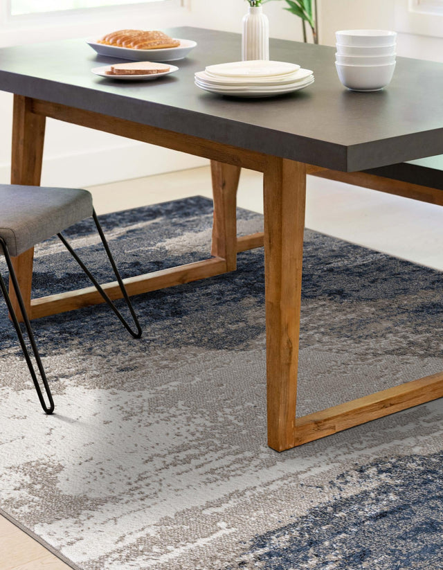 Blue 4' 1 x 6' 1 Norge Rectangle Area Rug 100% Polypropylene Easy Clean Non Shed Stain Resistant Modern Carpet for Home Interior Design for Sale at Rug Engine
