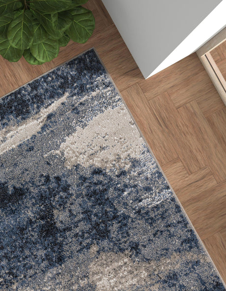 Blue 5' 1 x 8' Norge Rectangle Area Rug 100% Polypropylene Easy Clean Non Shed Stain Resistant Modern Carpet for Home Interior Design for Sale at Rug Engine