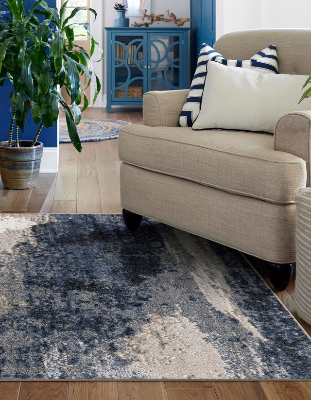 Blue 6' 1 x 9' Norge Rectangle Area Rug 100% Polypropylene Easy Clean Non Shed Stain Resistant Modern Carpet for Home Interior Design for Sale at Rug Engine