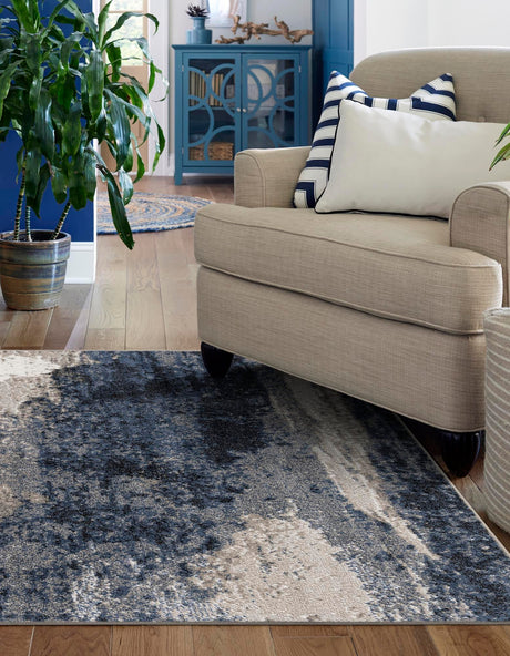 Blue 7' 10 x 10' Norge Rectangle Area Rug 100% Polypropylene Easy Clean Non Shed Stain Resistant Modern Carpet for Home Interior Design for Sale at Rug Engine