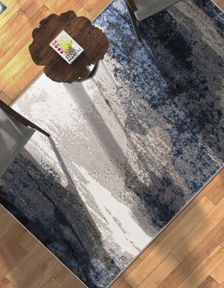 Blue 6' 1 x 9' Norge Rectangle Area Rug 100% Polypropylene Easy Clean Non Shed Stain Resistant Modern Carpet for Home Interior Design for Sale at Rug Engine