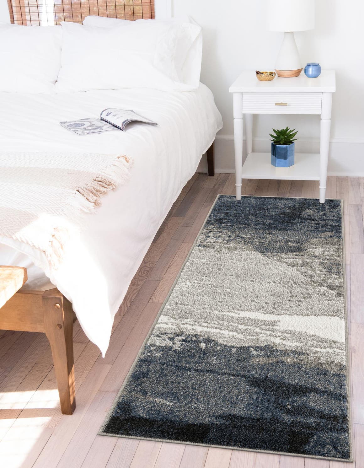 Blue 2' 7 x 10' Norge Runner Area Rug 100% Polypropylene Easy Clean Non Shed Stain Resistant Modern Carpet for Home Interior Design for Sale at Rug Engine