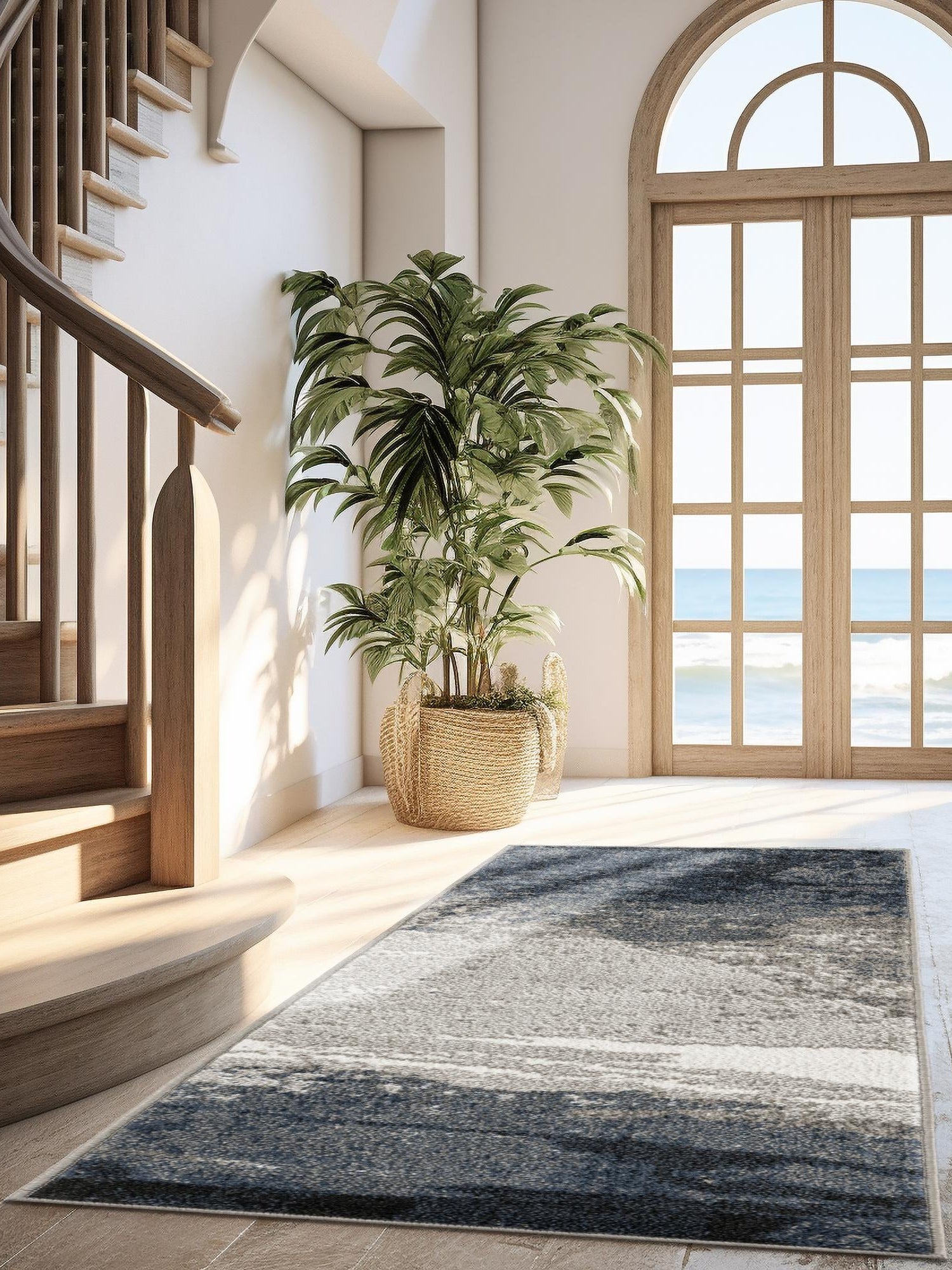 Blue 2' 7 x 10' Norge Runner Area Rug 100% Polypropylene Easy Clean Non Shed Stain Resistant Modern Carpet for Home Interior Design for Sale at Rug Engine