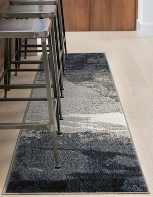 Blue 2' 7 x 12' Norge Runner Area Rug 100% Polypropylene Easy Clean Non Shed Stain Resistant Modern Carpet for Home Interior Design for Sale at Rug Engine