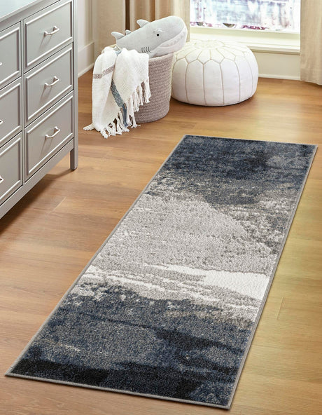 Blue 2' x 8' Norge Runner Area Rug 100% Polypropylene Easy Clean Non Shed Stain Resistant Modern Carpet for Home Interior Design for Sale at Rug Engine