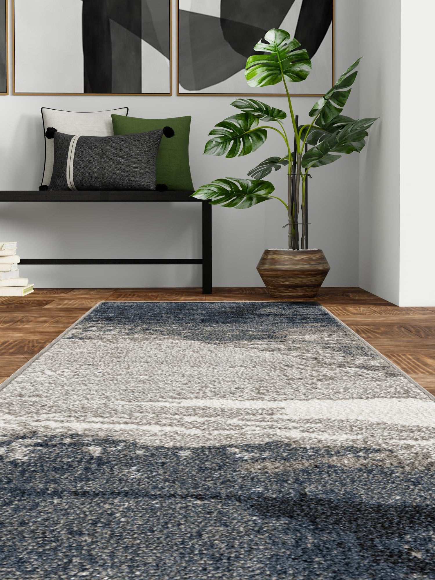 Blue 2' 7 x 10' Norge Runner Area Rug 100% Polypropylene Easy Clean Non Shed Stain Resistant Modern Carpet for Home Interior Design for Sale at Rug Engine