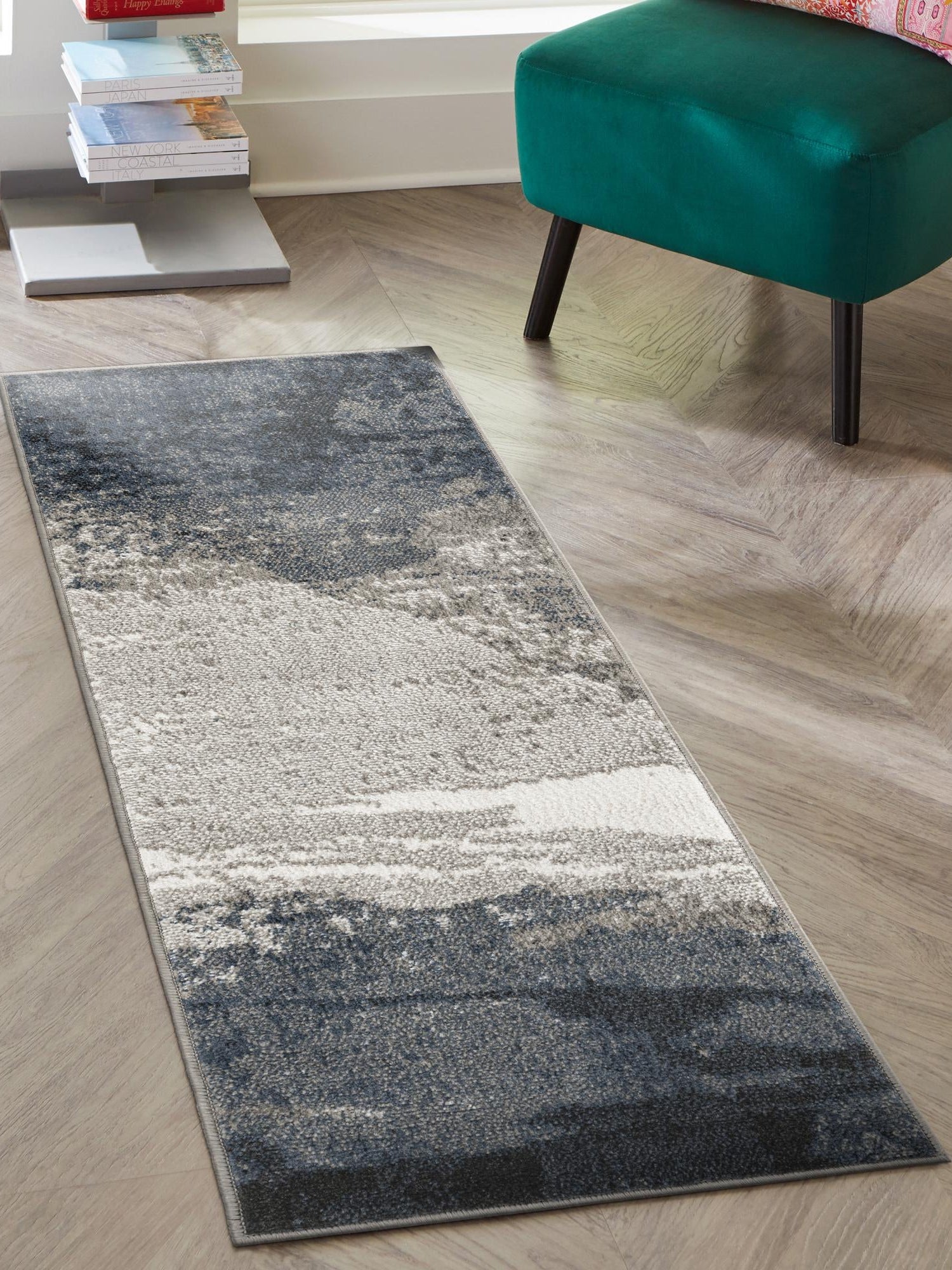 Blue 2' 7 x 10' Norge Runner Area Rug 100% Polypropylene Easy Clean Non Shed Stain Resistant Modern Carpet for Home Interior Design for Sale at Rug Engine