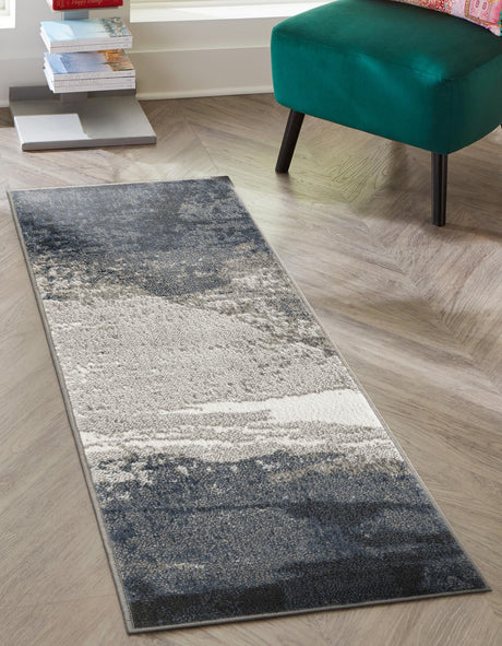 Blue 2' 7 x 10' Norge Runner Area Rug 100% Polypropylene Easy Clean Non Shed Stain Resistant Modern Carpet for Home Interior Design for Sale at Rug Engine