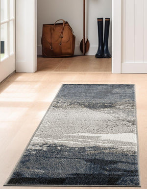 Blue 2' 7 x 10' Norge Runner Area Rug 100% Polypropylene Easy Clean Non Shed Stain Resistant Modern Carpet for Home Interior Design for Sale at Rug Engine