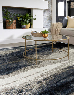 Blue 7' 10 x 7' 10 Norge Square Area Rug 100% Polypropylene Easy Clean Non Shed Stain Resistant Modern Carpet for Home Interior Design for Sale at Rug Engine
