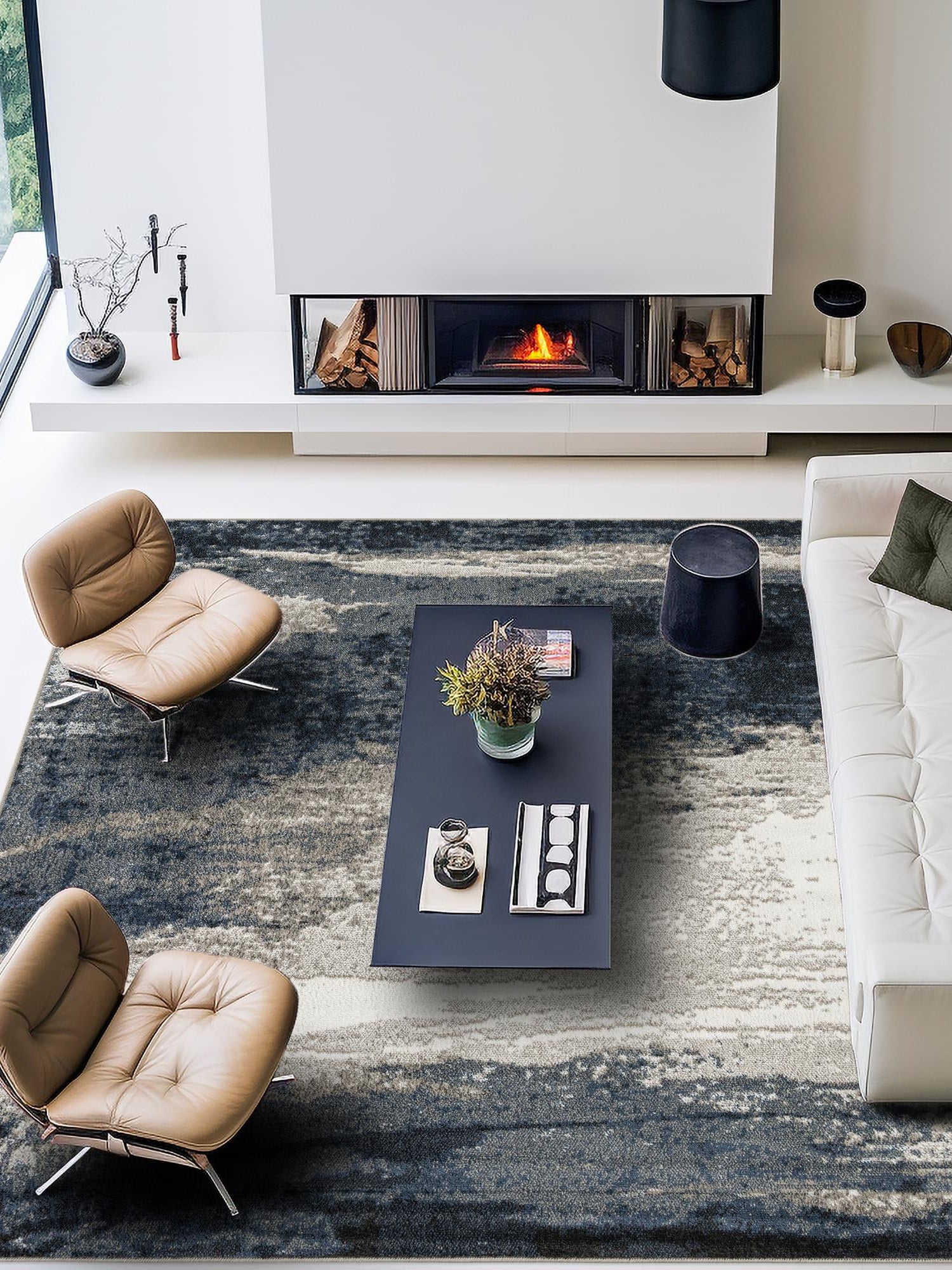 Blue 7' 10 x 7' 10 Norge Square Area Rug 100% Polypropylene Easy Clean Non Shed Stain Resistant Modern Carpet for Home Interior Design for Sale at Rug Engine