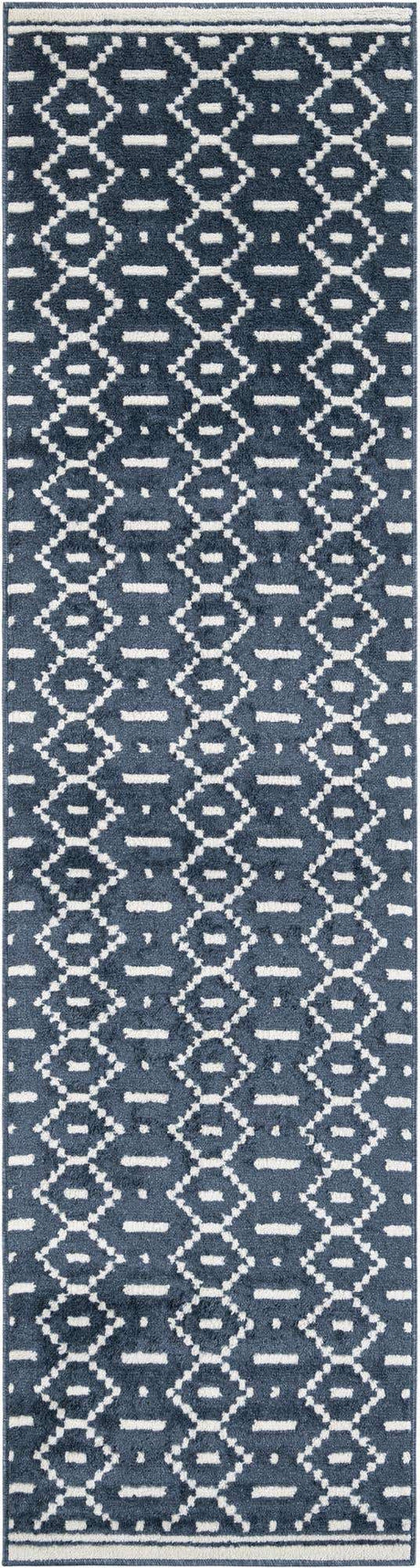 Blue 2' 7 x 10' Norge Runner Area Rug 100% Polypropylene Easy Clean Non Shed Stain Resistant Modern Carpet for Home Interior Design for Sale at Rug Engine