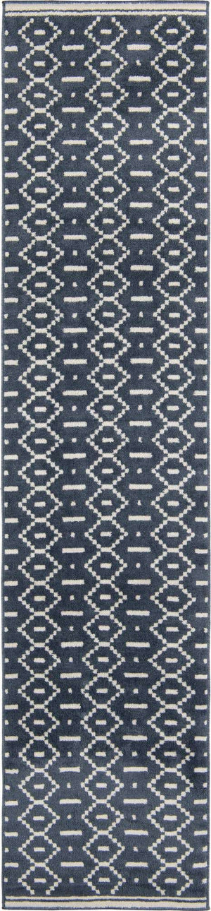 Blue 2' 7 x 12' Norge Runner Area Rug 100% Polypropylene Easy Clean Non Shed Stain Resistant Modern Carpet for Home Interior Design for Sale at Rug Engine