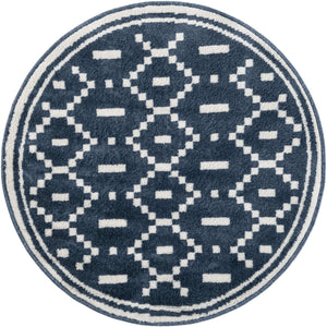 Blue 3' 1 x 3' 1 Norge Round Area Rug 100% Polypropylene Easy Clean Non Shed Stain Resistant Modern Carpet for Home Interior Design for Sale at Rug Engine