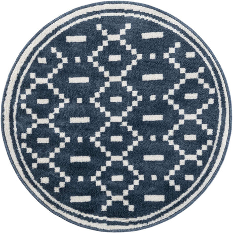 Blue 3' 1 x 3' 1 Norge Round Area Rug 100% Polypropylene Easy Clean Non Shed Stain Resistant Modern Carpet for Home Interior Design for Sale at Rug Engine