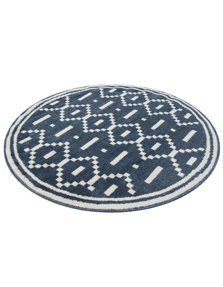 Blue 4' 1 x 4' 1 Norge Round Area Rug 100% Polypropylene Easy Clean Non Shed Stain Resistant Modern Carpet for Home Interior Design for Sale at Rug Engine