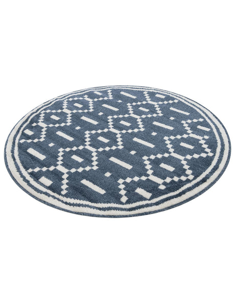 Blue 4' 1 x 4' 1 Norge Round Area Rug 100% Polypropylene Easy Clean Non Shed Stain Resistant Modern Carpet for Home Interior Design for Sale at Rug Engine