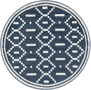 Blue 4' 1 x 4' 1 Norge Round Area Rug 100% Polypropylene Easy Clean Non Shed Stain Resistant Modern Carpet for Home Interior Design for Sale at Rug Engine