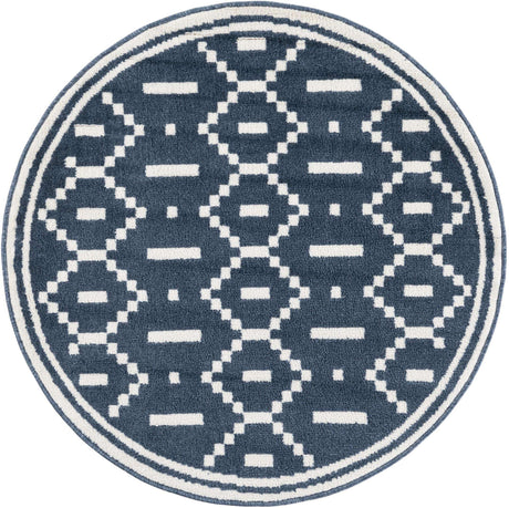 Blue 4' 1 x 4' 1 Norge Round Area Rug 100% Polypropylene Easy Clean Non Shed Stain Resistant Modern Carpet for Home Interior Design for Sale at Rug Engine